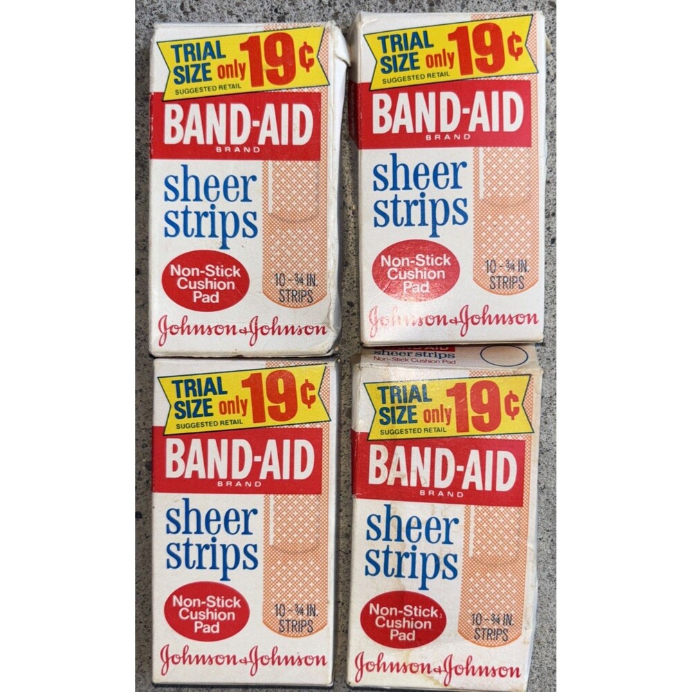 Vintage Johnson and Johnson Band Aid Plastic Sheer Flexible Strips Box NOS Trial